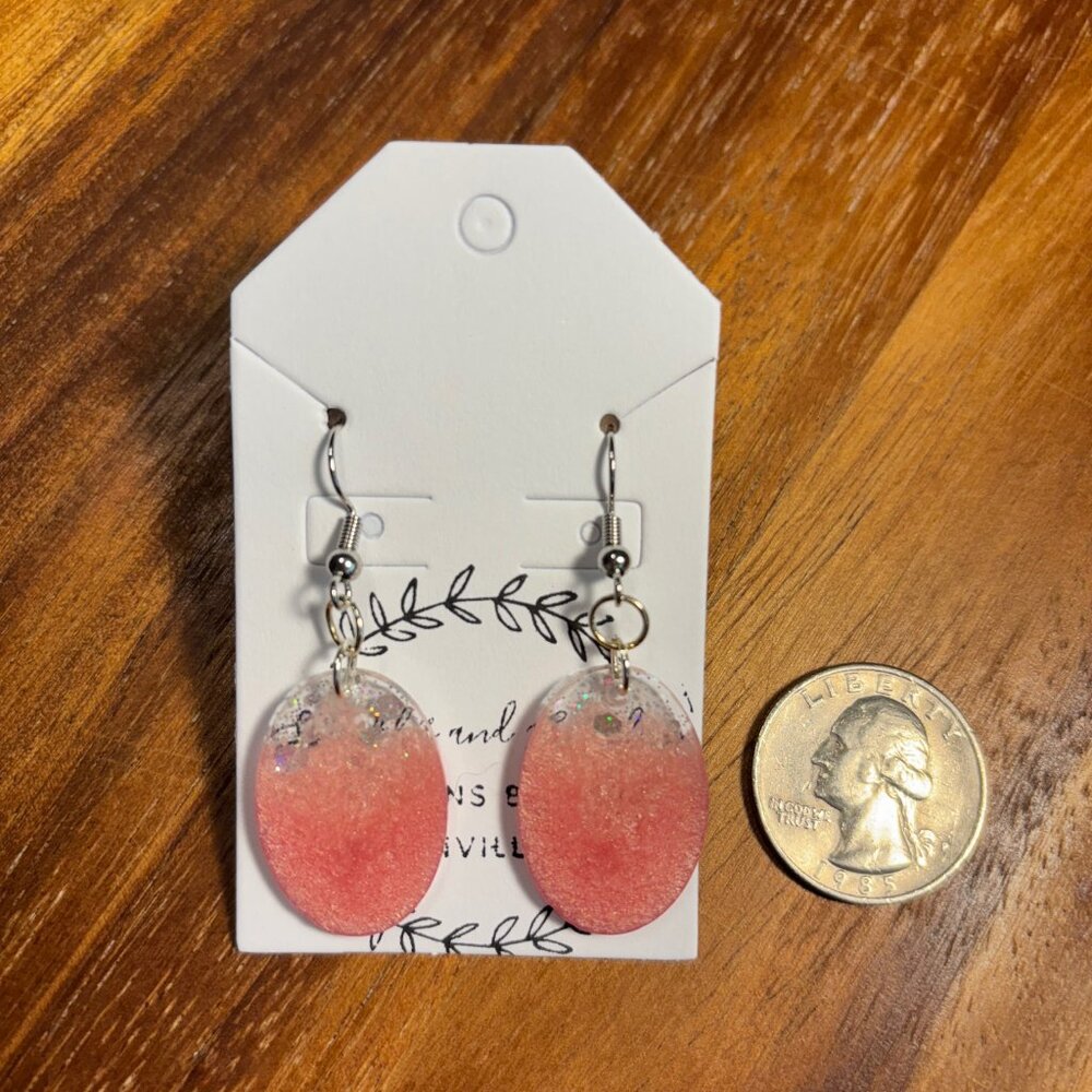 Ombre Pink and Holographic Glitter Oval Earrings